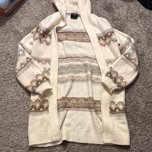 Abercrombie & Fitch Cream and Brown Hooded Cardigan